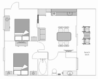Floor Plan for Two Room Efficiency #1206, upstairs (no other rooms are laid out like this)